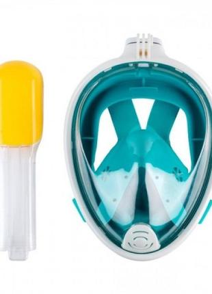 Полнолицевая маска для плавания, снорклинга free breath s/m с креплением на камеру turquoise