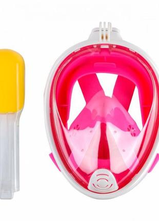 Повнолицева маска для плавання, снорклінгу free breath l/xl з кріпленням на камеру pink