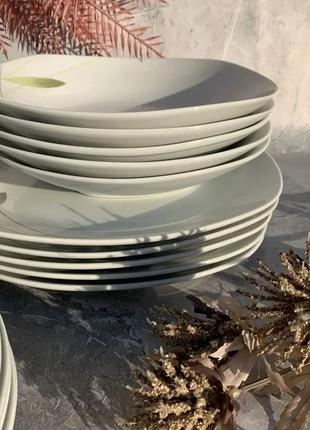 Сервіз столовий фарфоровий 18 предметів edenberg eb-501 набір посуду тарілок квадратних 6 персон8 фото