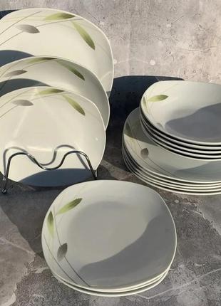 Сервіз столовий фарфоровий 18 предметів edenberg eb-501 набір посуду тарілок квадратних 6 персон2 фото
