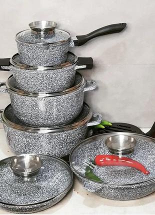 Набор посуды с мраморным покрытием 14 предметов edenberg eb-8040