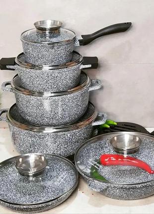Набір посуду з мармуровим покриттям 14 предметів edenberg eb-80402 фото