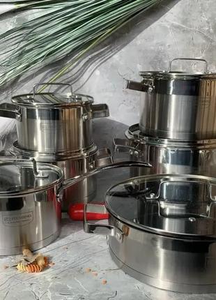 Набір каструль з нержавіючої сталі 12 предметів edenberg eb-4067 набір посуду з товстим дном2 фото
