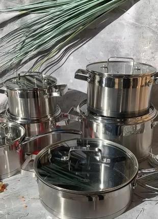 Набір каструль з нержавіючої сталі 12 предметів edenberg eb-4067 набір посуду з товстим дном9 фото