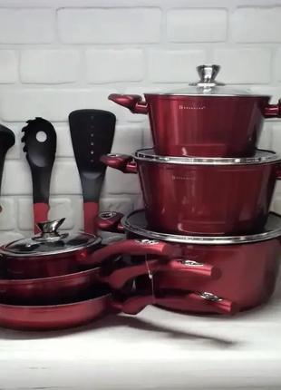Набор посуды edenberg с мраморным антипригарным покрытием 15 предметов eb-56121 фото