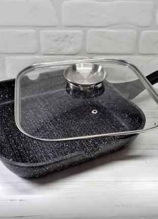 Сковорода-гриль з мармуровим антипригарним покриттям 24см edenberg eb-3309 сковорода гриль з індукційним дном