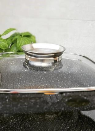 Сковорода-гриль з мармуровим антипригарним покриттям 24см edenberg eb-3309 сковорода гриль з індукційним дном5 фото