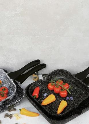 Сковорода-гриль з мармуровим антипригарним покриттям 24см edenberg eb-3309 сковорода гриль з індукційним дном8 фото