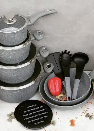 Набір кухонного посуду 15 предметів edenberg eb-5620 набір каструль казанів із мармуровим покриттям сірий2 фото