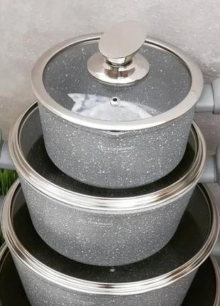 Набір кухонного посуду 15 предметів edenberg eb-5620 набір каструль казанів із мармуровим покриттям сірий3 фото