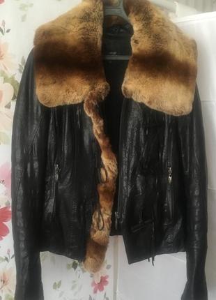 Кожаная куртка с мехом шиншиллы