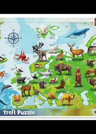 Пазли trefl 31341 (рамічні) - "карта європи з тваринами" / 25 елементів