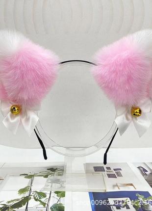 Ободок кошачьи ушки розовые со звоночками , косплей, аниме, манги, монокума, куроми, fs-15841 фото
