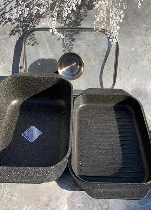 Гусятниця з литого алюмінію з мармуровим покриттям та жаровнею 6.5л edenberg eb-4610 гусятниця сковорода гриль2 фото