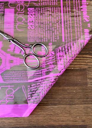 Пленка упаковочная для подарков и букетов газетный рисунок розовый на прозрачном