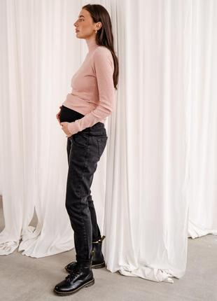 Прямі джинси для вагітних з бандажним животиком чорні зі щільного деніму, 4088493-ч3 фото