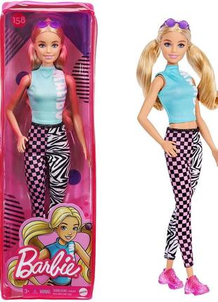 Дитячий ігровий набір лялька барбі блонд 158 barbie fashionistas модниця в майці малібу від mattel grb50