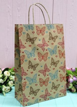 Пакет подарунковий крафт метелики 24*37*10см пак-1026бр1 фото