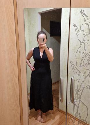 Коттоновое длинное черное платье asos petite размер 10 ткань жатка.2 фото