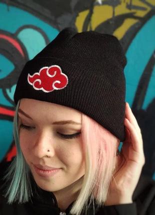Шапка наруто с вышивкой облачкой акацуки
