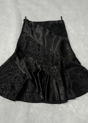 Винтажная азиатская ретро саииновая атласная бархатная юбка миди винтаж раритет2 фото