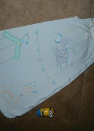 Спальный мешок голубой с осликом на молнии petit baby mark and spencer.2 фото