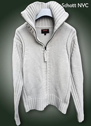 Кофта армейская schott nyс милитари на замке, вязаный шерстяной свитер с воротником original usa