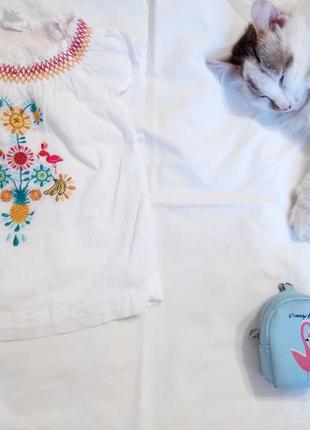 Нарядная блузка блуза туника с красивой вышивкой на девочку до 9 мес, 68 см.