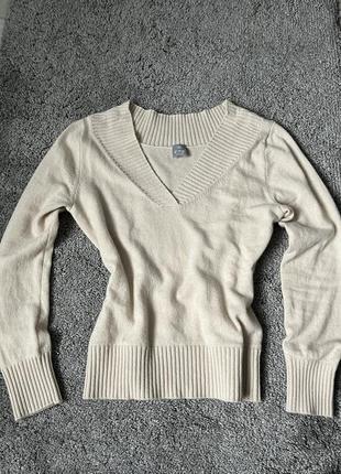 Кашеміровий светер бежевий м’який виріз v1 фото
