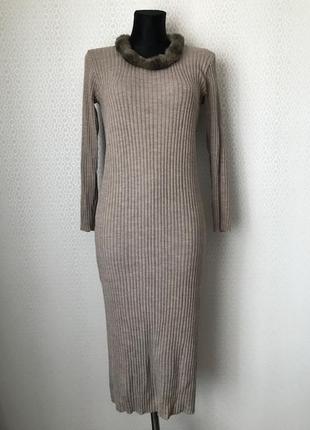 Полушерстяное (40% шерсть 5% кашемир) платье в рубчик цвета мокко от apart, размер 36, укр 44-46-481 фото