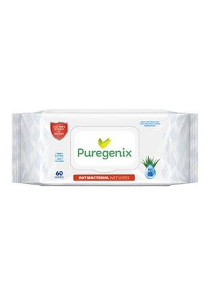 Антибактериальные влажные салфетки puregenix, 60 шт.
