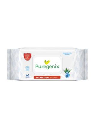 Антибактериальные влажные салфетки puregenix, 60 шт.1 фото
