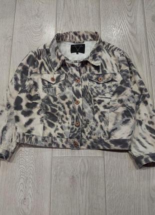Укороченная джинсовая куртка, жакет seven sisters пепельный леопард xl6 фото