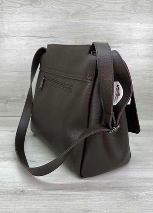 Женская сумка коричневая сумка мессенджер сумка потальонкая сумка среднего размера2 фото