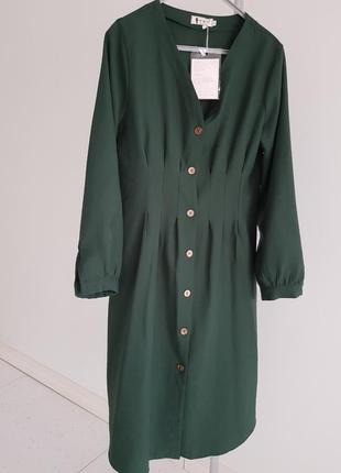Сукня темно-зелене попереду на гудзиках по фігурі весна 20195 фото