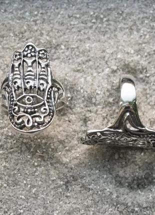 Кольцо рука фатимы . рука мирьям. хамса . серебро размер 18 талисман