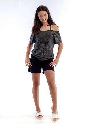 Женский домашний костюм l-40 серый с черным aqua 18351