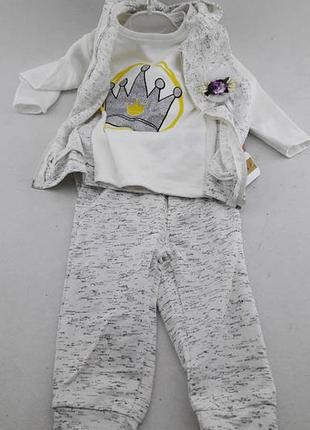 Спортивный костюм 6, 9 месяцев туреченица для новорожденной девочки набор белый2 фото