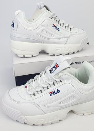 Жіночі кросівки білі fila disruptor 2 white. весняні кросівки філа дисраптор 210 фото