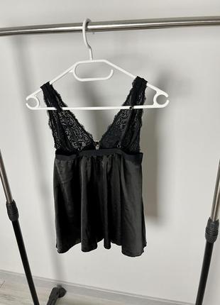 Чёрный пеньюар маечка hunkemoller с кружевной чашкой8 фото