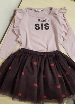 Комплект юбка из фатина и тоненькая кофта, костюм для девочки, лонгслив и юбка1 фото