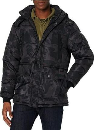 Мужская зимняя куртка rocawear черный камуфляж с капюшоном