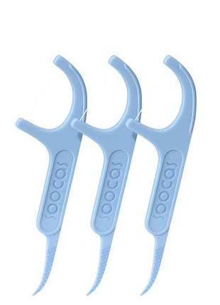 Зубная нить-флос soocas dental floss stick blue (50 шт.)2 фото