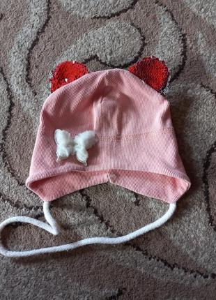 Шапочка с ушками шапка для девочки деми