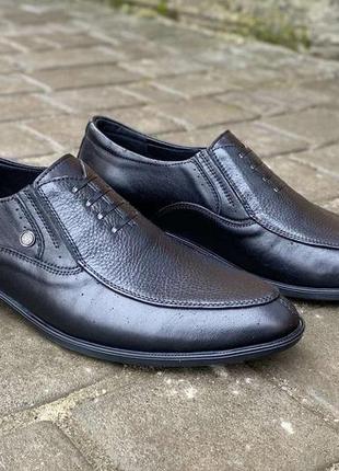 Чоловічі туфлі шкіряні весняно-осінні чорні slat 22-221 без шнурків, розмір: 42