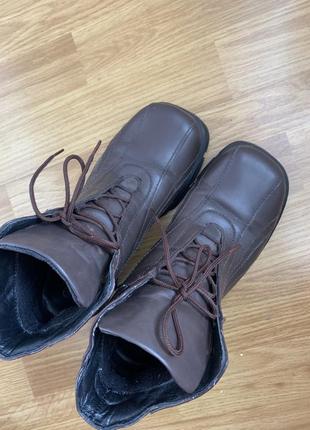 Кожаные коричневые ботинки с квадратным мысом, стильные ботинки на шнурках5 фото