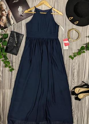 Темно-синее длинное платье #1784