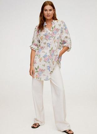 Стильная удлиненная рубашка блуза оверсайз mango