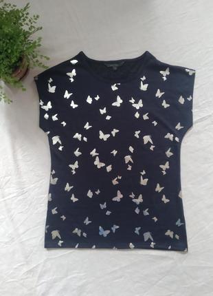 Новая трикотажная футболка блуза принт серебристые 🦋 🦋 🦋 бренду  love tees uk 10 eur 38