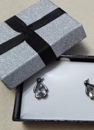 Дуже красиві сережки з пінгвинчиками та камінчиками